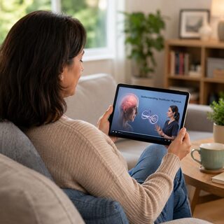 Patient learning about her condition at home