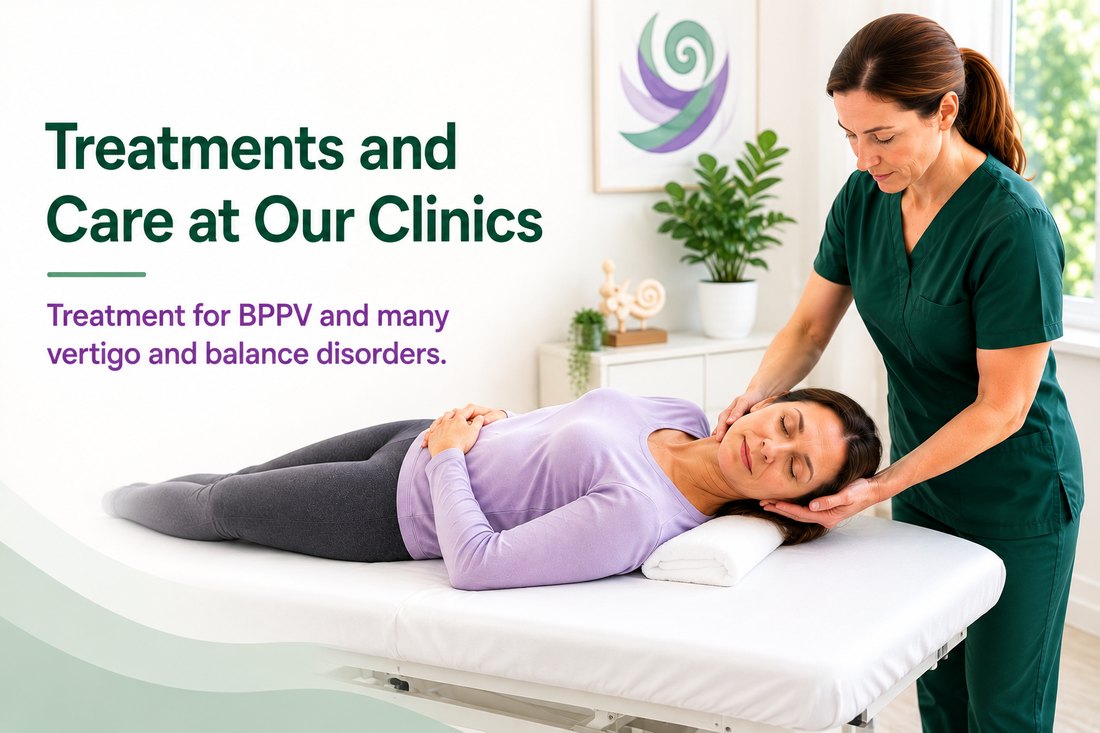 Treatments and care — a clinician performing an Epley repositioning manoeuvre for a patient with BPPV